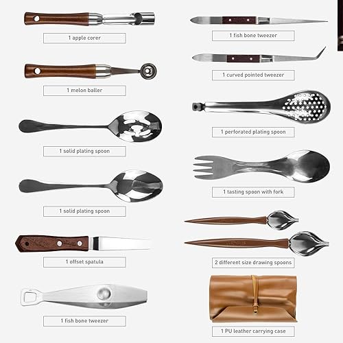 Miniatura 3 de DUEBEL Kit de chapado culinario de chef profesional de 13 piezas, juego de herramientas de chapado culinario de acero inoxidable para una