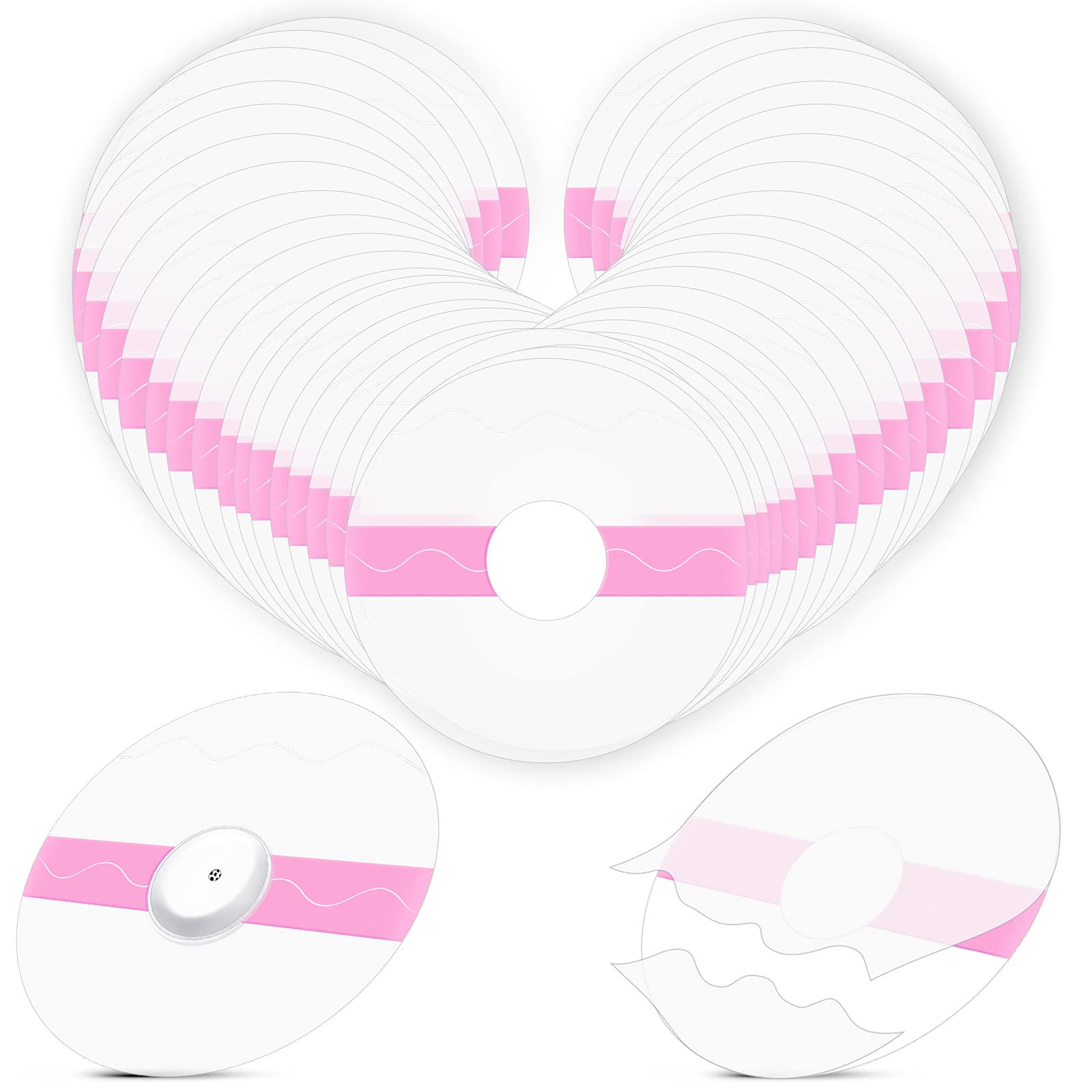 48 Packs Shower Waterproof Patch Transparent Adhesive Patches Waterproof CGM Sensor Covers Protectors for Precut Clear Overpatch Tape Sticker with Hole for Shower Swimming Cycling Running (Pink)