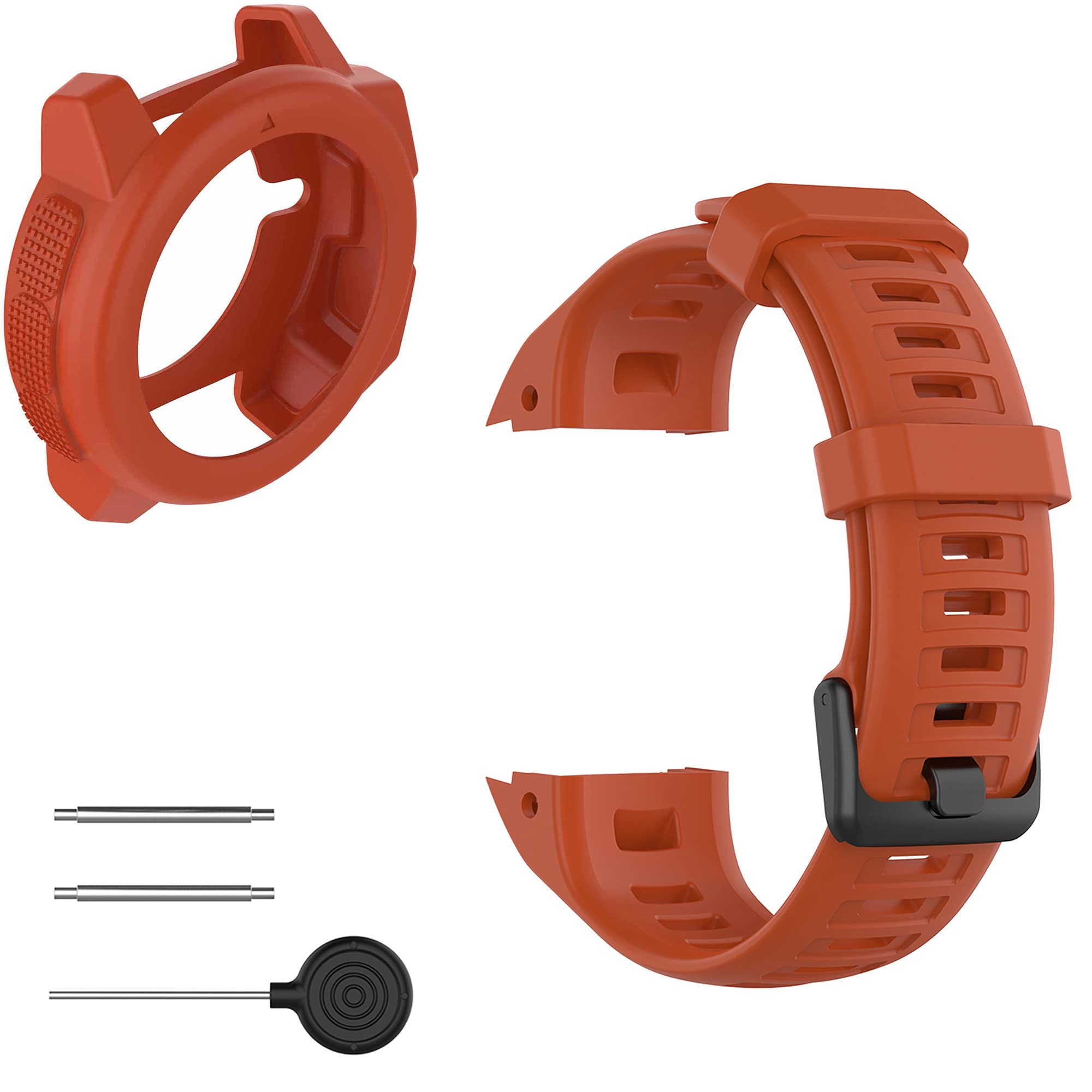 Pasek z etui kompatybilny z Garmin Instinct dla kobiet i mężczyzn, miękki silikonowy pasek do zegarka Garmin Instinct Tide/Tactical/Dual/Power Surf/Power/Esports Watch (pomarańczowy pasek +