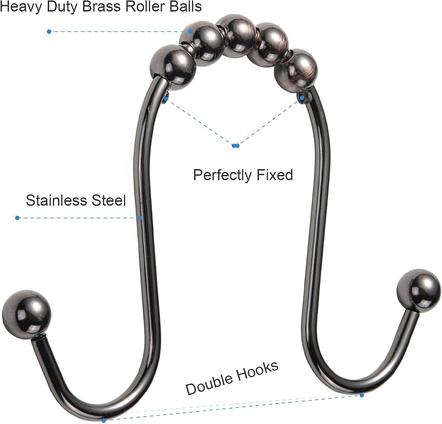 Amazer Bronze Shower Hooks, Double Hook Shower Curtain Hooks Stainless Steel Heavy Duty Shower Rings Rust-Resistant Shower Curtain Rings for Bathroom Shower Curtain Liner Rod, Set of 12, Bronze