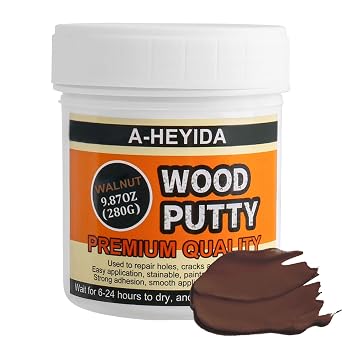 Walnut Wood Filler Putty - Paintable, Stainable Wood Repair Putty for Cracks & Holes on Furniture, Hardwood Floor, Door, Cabinet - Scratch Repair Kit 9.87 Ounce