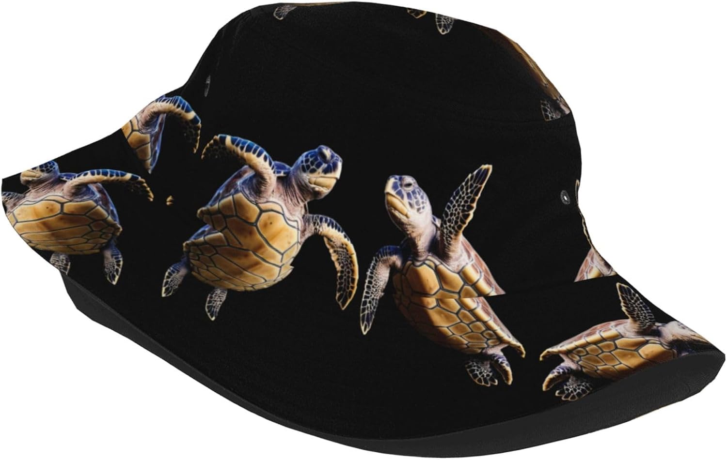 Tropical Turtle Swimming Prints Summer Outdoor Travel Bucket hat, a Beach Sun hat Suitable for Both Men and Women Black