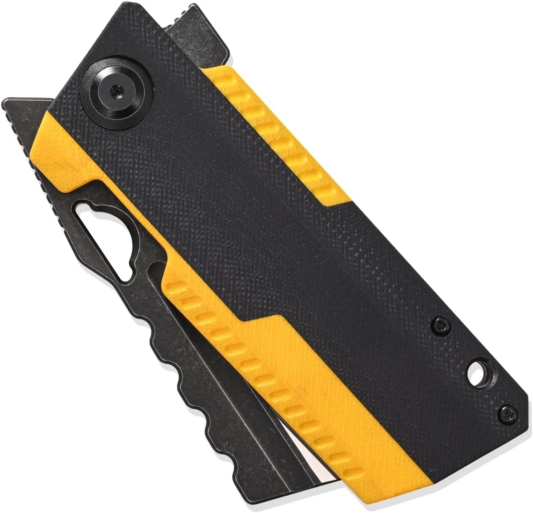 Sitivien ST155 Folding Knife,Sandvik 14C28N Steel Blade,G10 Handle EDC Tool Knife Pocket Knife for Fishing,Camping,Hiking(Black+Yellow) …