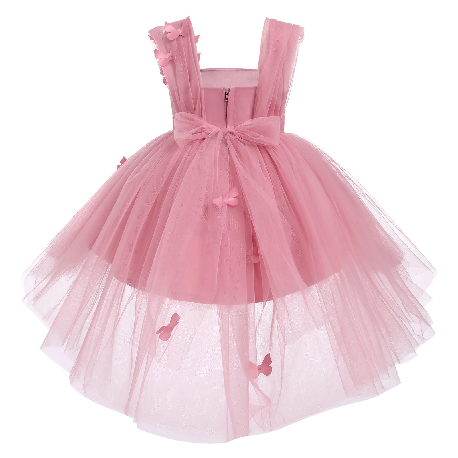 Toddler Flower Girl Tulle Tutu Dress Butterfly Toddler Girl Wedding Formal Birthday Outfits Cake Smash Tea Party Baptism Easter Dresses 1st Communion Christening Tulle Dress Dusty Pink 18-24Months