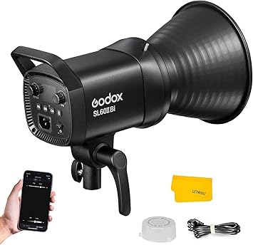 Godox SL60IIBi Bi-Color LED Video Light 75W, 2800K-6500K, CRI96+ TLCI97+, 25100Lux@1m, Bowens Mount LED Continuous Output Light w/11 FX Effects, APP/2.4G Wireless Control, Dimmiable Brightness