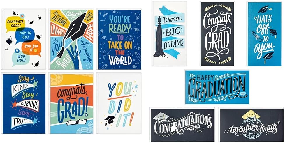 Hallmark Graduation Cards Bulk Assortment and Money Holders, Here's to the Future (36 Cards, 6 Designs) and Hats Off (36 Cards)