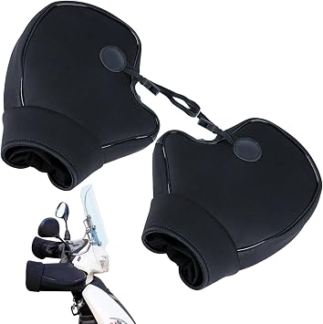 Windproof Motorcycle Gloves - Winter Bike Handlebar Mittens with Drawstring & Thicken Fleece - Warm Snowmobile Hand Warmers