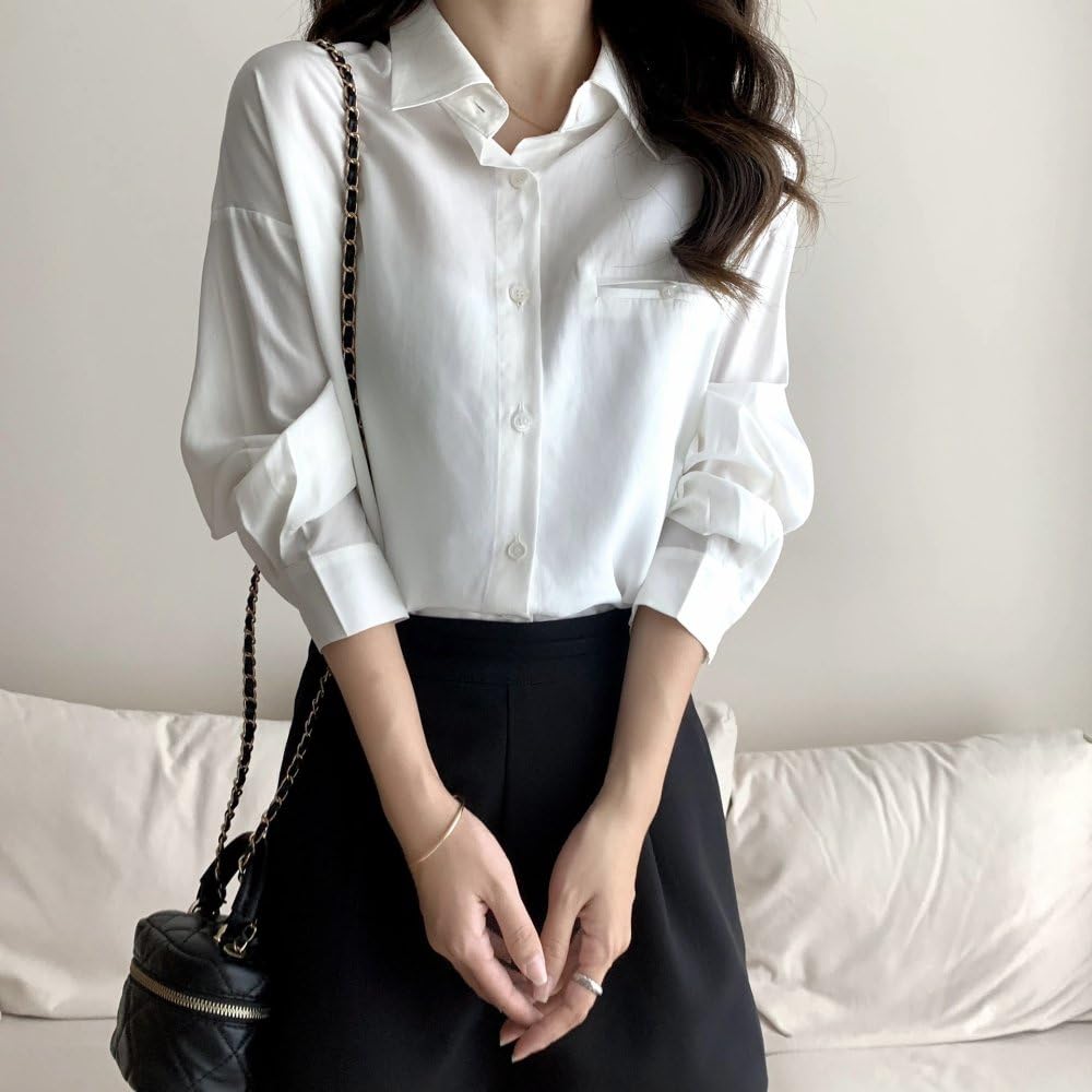 Damen Langarmbluse Aus Tencel Mit Knopfleiste,Mikrotransparent,Weiß,Einfarbig,Klassisches Revers,Fake Pocket Cardigan,Jacken,Lässige T Shirt Oberteile Für Die Arbeit Und Das Büro