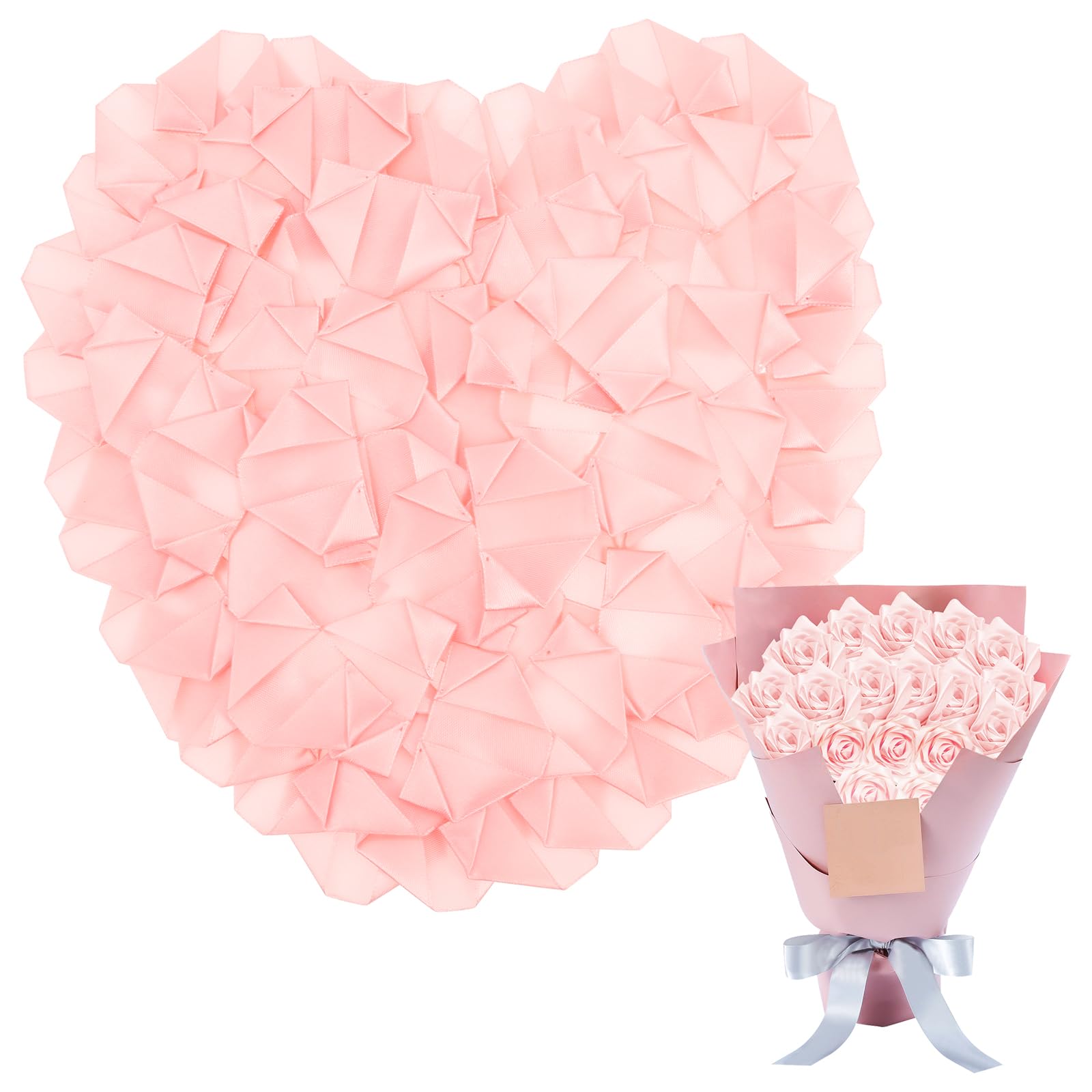 273 Pcs Premade Ribbon Rose Petal Half Finished Flower Petal Flowers Bouquets Everlasting Floral for Birthday Wedding Anniversary (pink)