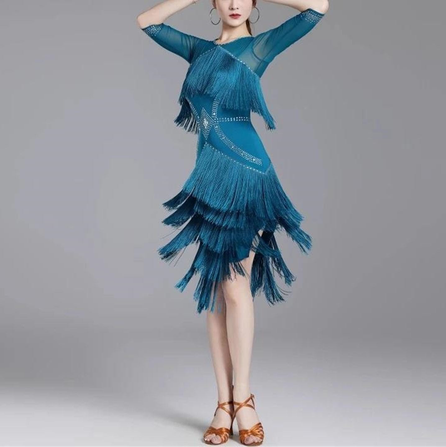 Women Latin Dance Competition Outfit Autumn Performance Suit Tassel Skirt Stage Group Dance Wear