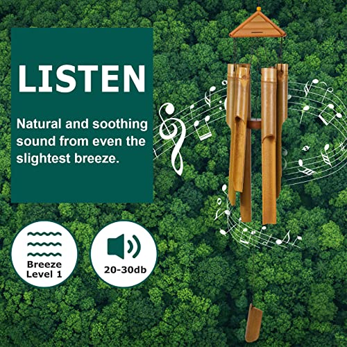 Bamboo Wind Chime For Outside Large 41" Wooden Wind Chimes For Outdoor Deep Tone Wood Rustic Windchimes For Garden Patio Home Decor, Yellow #TOP1
