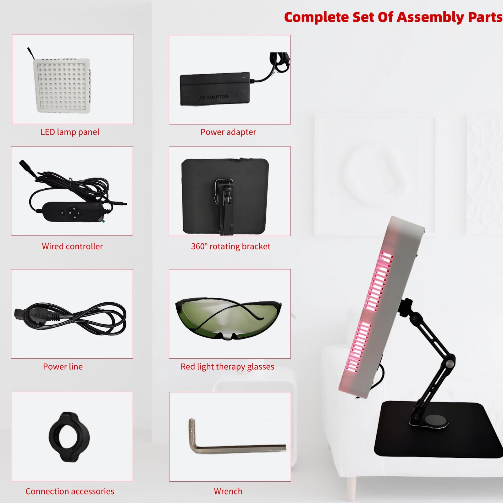 Lampa do terapii światłem czerwonym na całe ciało i szyję, 660 nm 850 nm, 100 diod LED, panel podczerwieni, obrotowy stojak 360°, regulowana jasność i timer, idealna dla kobiet – uśmierzanie bólu
