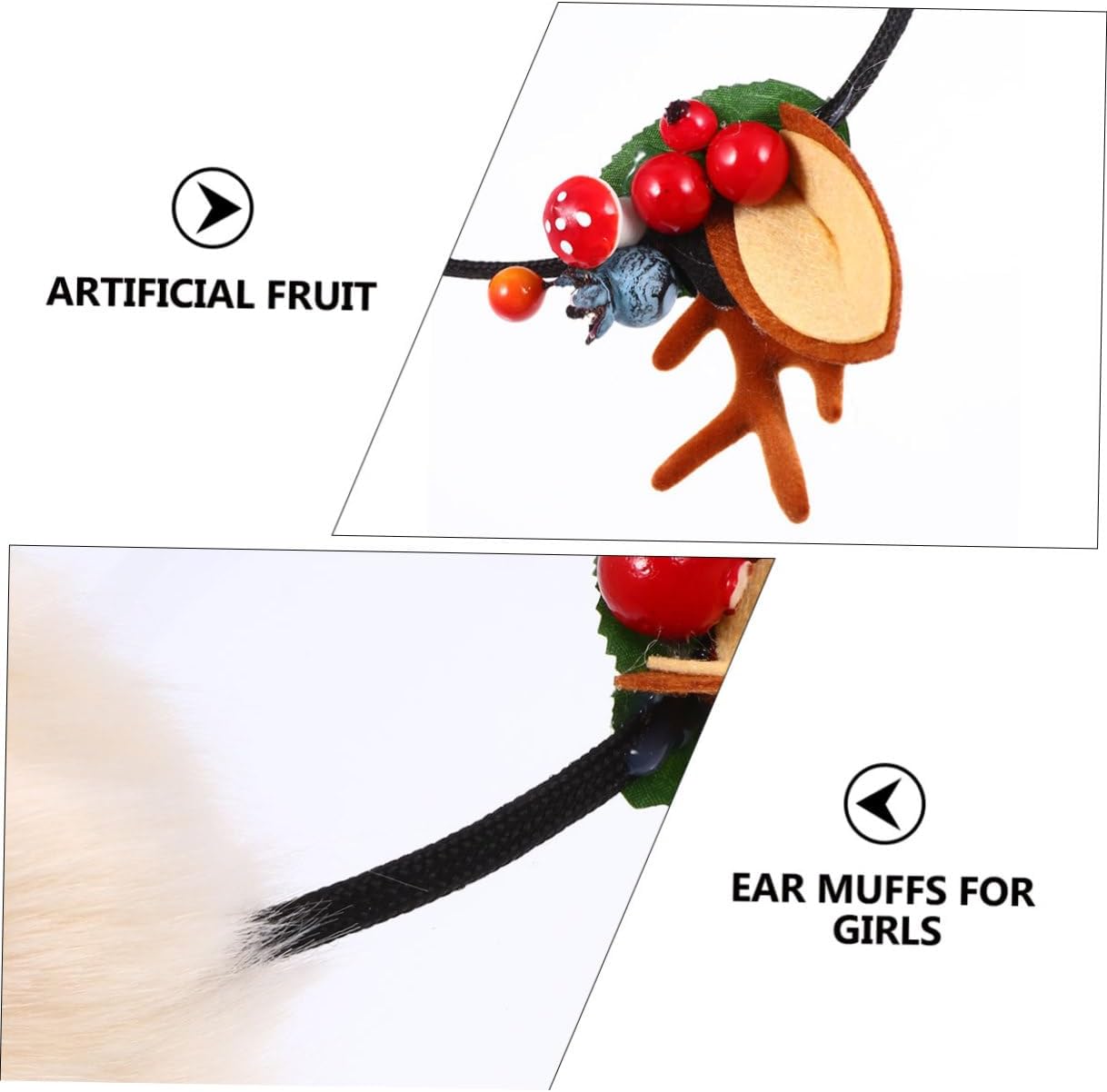 Cute Cat Ear Reindeer Antler Earmuffs for Women Winter Warm Ear Covers Headband Soft Plush for Outdoor Cold Weather