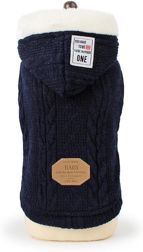 Howstar Puppy Winter Sweater, Doggy Hoody Pullover Knitted Warm Pet Clothing (Dark Blue, L)