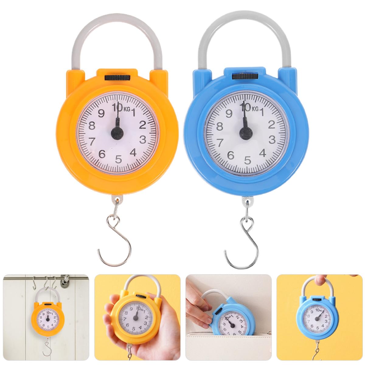 Digital Mini Spring Hanging Scale with Hook Portable High-Precision Luggage and Fishing Weight Scale for Travel and Home Use Yellow and Blue Set