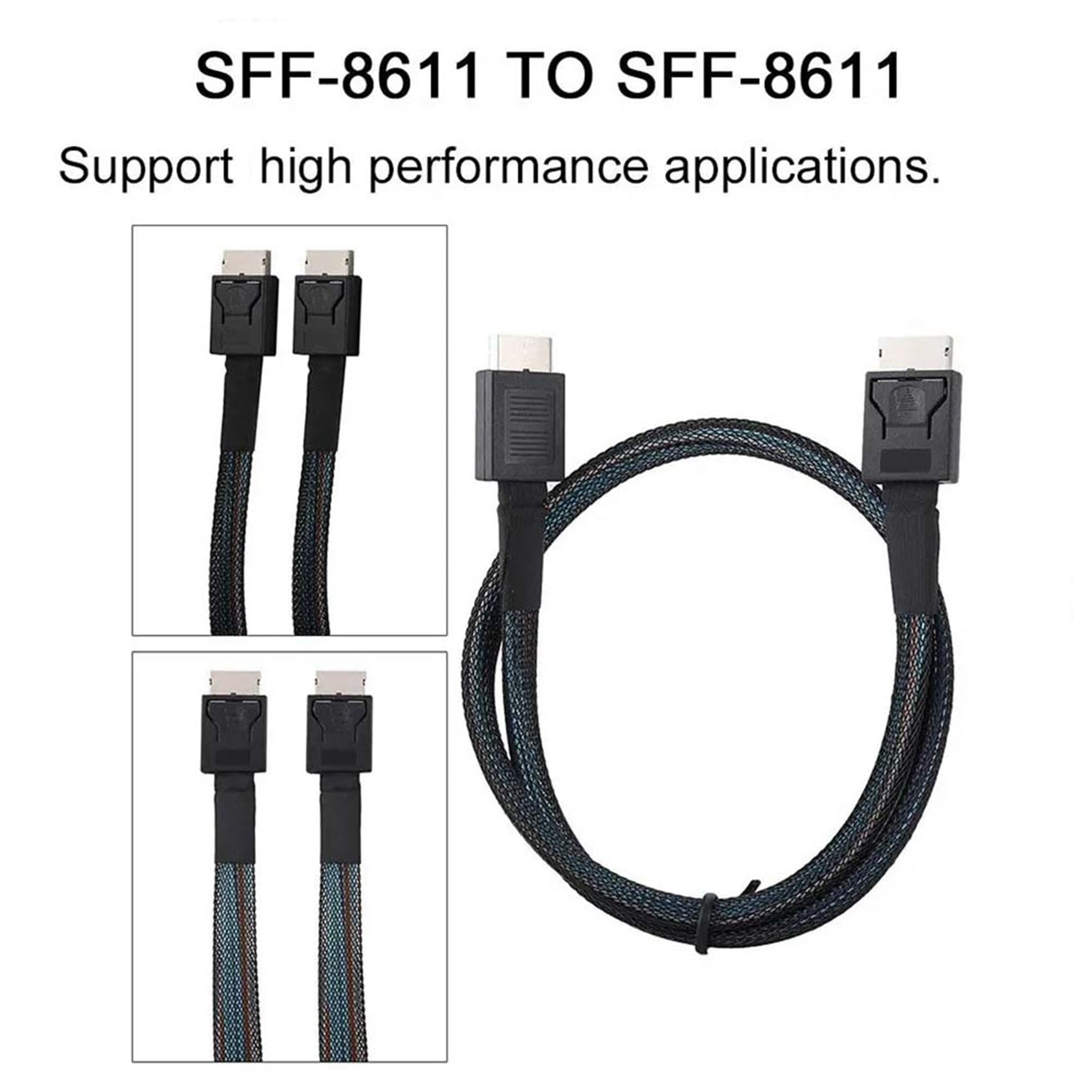 3X Câble D'Extension de Données PCIE4.0 SAS 24 Gbit/S Oculink SFF-8611 vers SFF-8611 Ligne de Transfert de Données du Serveur (1 M)