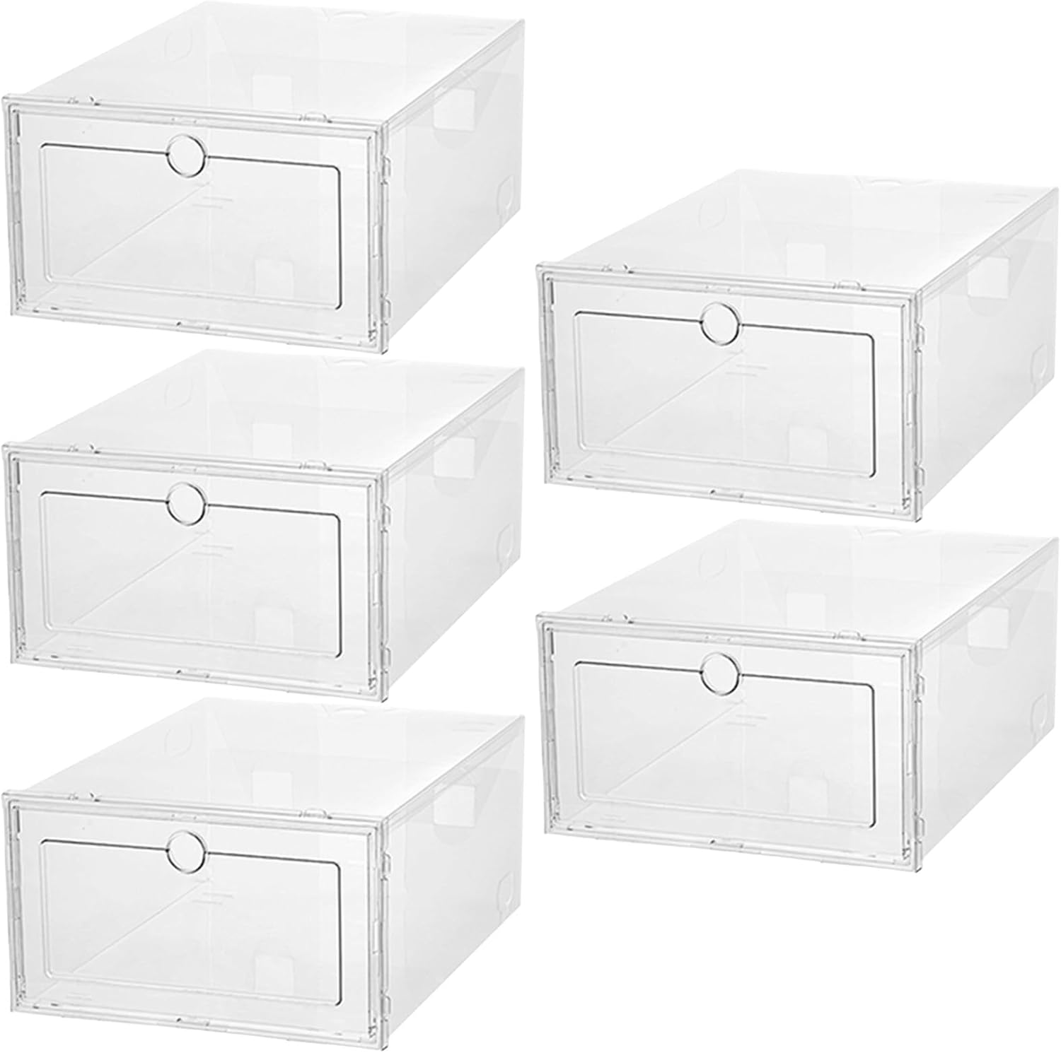 5pcs Plastic Sneaker Shoe Display Case: Transparent Shoe Box - Stackable Closet Organizer - Single Boot Rack - Collapsible Storage Bin Container for Purse
