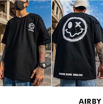 Air By Men's Short Sleeve T-Shirt, Cut and Sewn, Smile, Back Print, M - 3XL