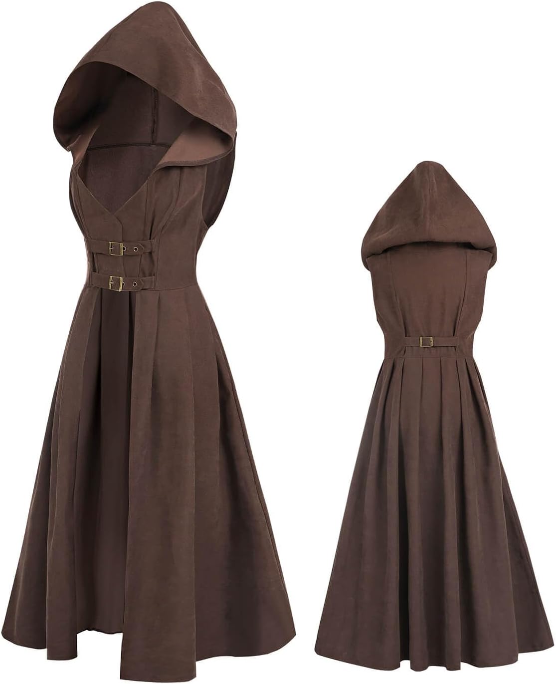 Nuoqi Renaissance Costume Women Pirate Peasant Corset Hoodie Dress with Pockets - Image 9