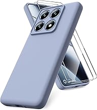 Cover Compatible with Xiaomi 14T Pro, 2 Screen Protectors in Tempered Glass, Rubber Liquid Silicone Gel Shockproof Case – Lavender Grey