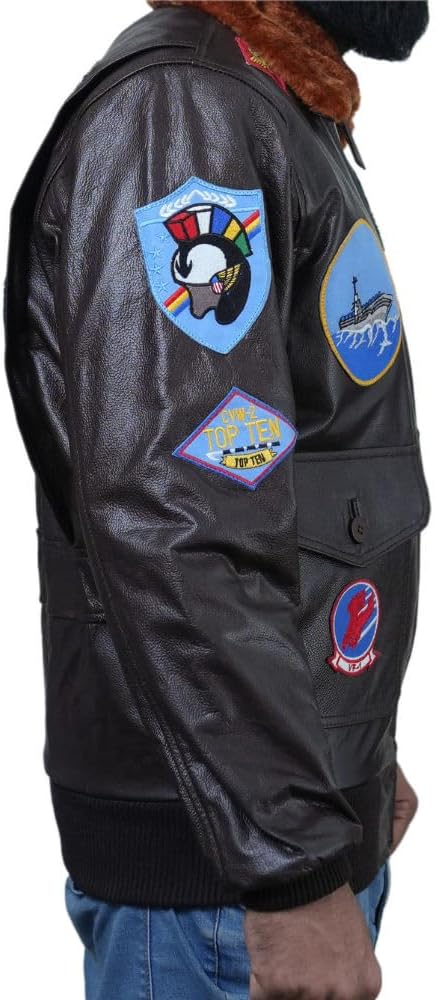 Mens Real Leather Fur Collar Flight Jacket Tom Air Force Aviator Pilot Flying G1 Bomber USAAF Maverick Jacket