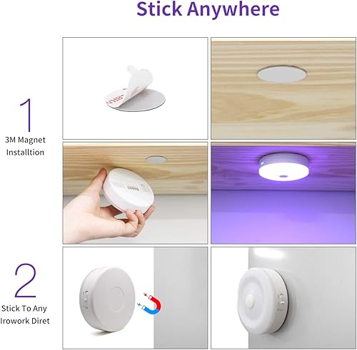 Miniatura 4 de Bason - Luminarias redondas recargables con control remoto, con luces que cambian de color. Iluminación LED ideal para colocar debajo de gabinetes.