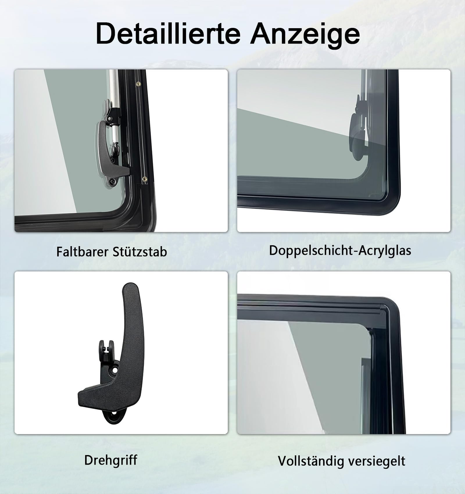 Wohnmobil Fenster Wohnwagen Fenster 900x450 mm - Ausstellfenster Camper Wohnmobilfenster Externes Push Fenster mit Integriertem Rollo und Fliegengitter für Alle Arten von Fahrzeugen