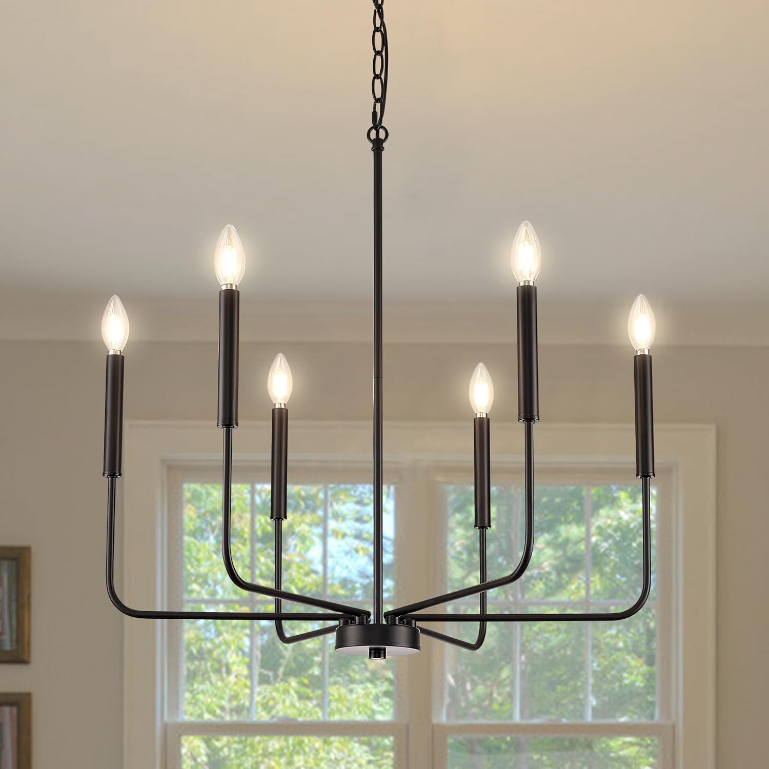 Modern Black Chandelier for Dining Room,Metal 6-Light Kitchen Light Fixtures,Farmhouse Candle Hanging Pendant Light for Living Room Entryway Foyer Bedroom (Bulbs Not Included) Black 6 Candle Lights