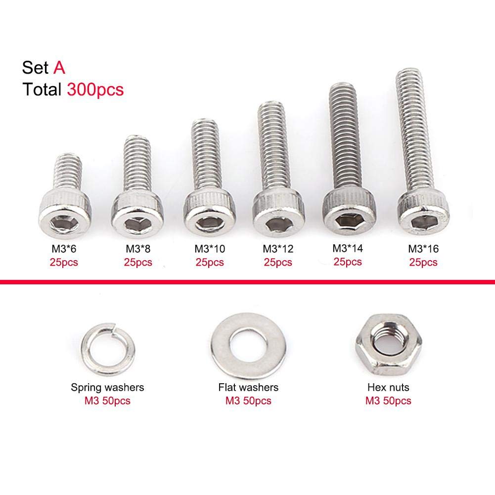 300pcs M3 Hex Screws, Nuts and Washers Set, M5 - Image 3