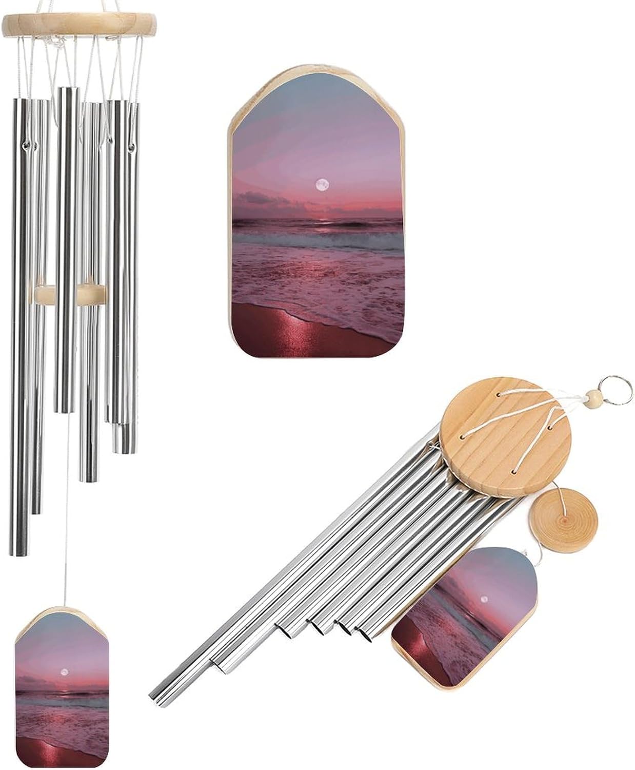 Outdoor Wind Chimes, Purple Moon Printed Wind Chimes,Simple Wind Chimes,Curtain Wind Chimes for Home Decoration