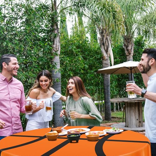Funnymoom 4 Pack Round Basketball Tablecloth 84 Inch Plastic Basketball Party Decorations Disposable Table Cloth Washable Disposable Circle Table Cover for Birthday Party Supplies Decoration by Funnymoom - Used condition - Image 7