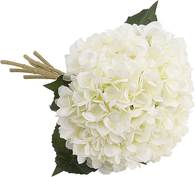Decpro 6Pcs Artificial Hydrangeas, 18.9'' Single Stem Hydrangea Silk Flowers for Bridal Wedding Bouquets, Home, Office, Hotel, Party Decoration, Centerpieces, Floral Arrangements(Cream White)