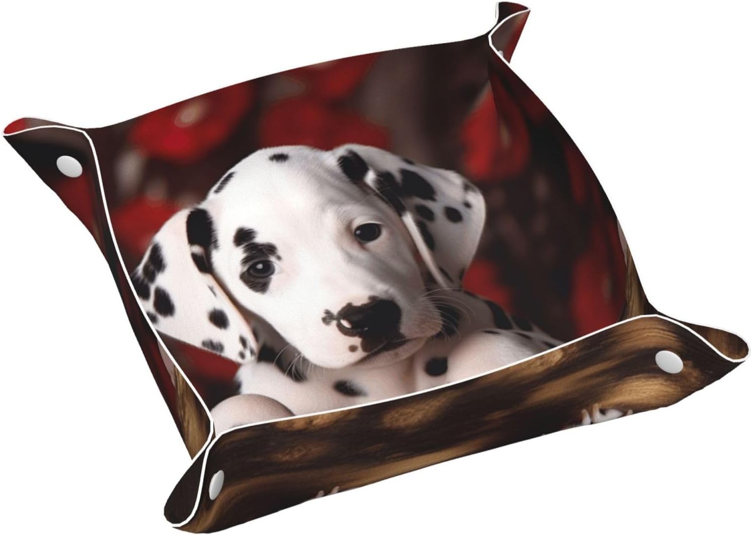 Dalmatian Puppy Small Valet Tray Desktop Storage Organizer Pu Leather Catchall Bedside Vanity Tray 7.9x1.6 Inch Nightstand Caddy Holder for Remote Controller, Keys, Phone