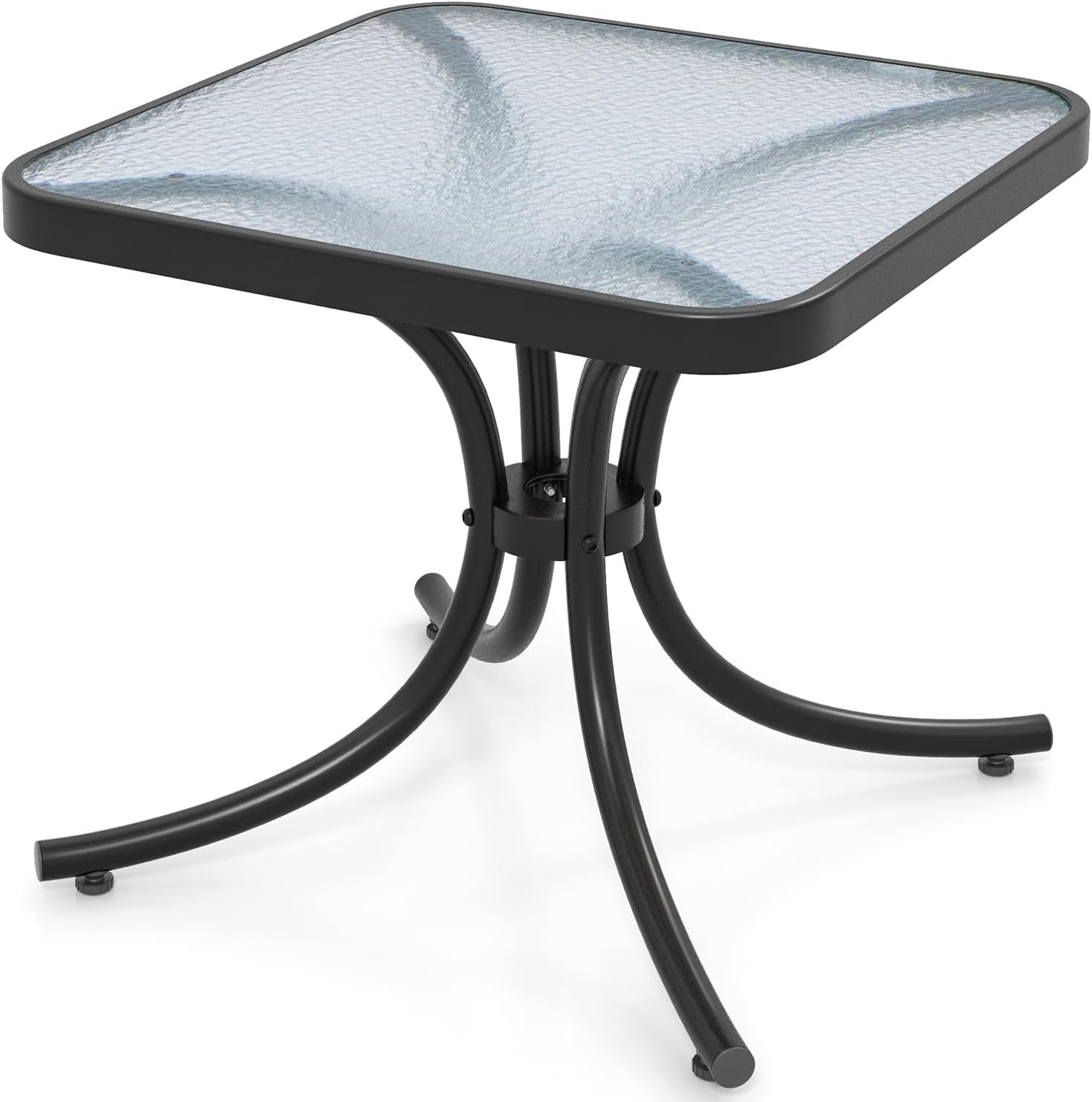 Tangkula Outdoor Bistro Table, 20 Inches Patio Side Table with Tempered Glass Tabletop & Steel Frame, Patio Coffee End Table for Backyard, Lawn, Garden (Black)
