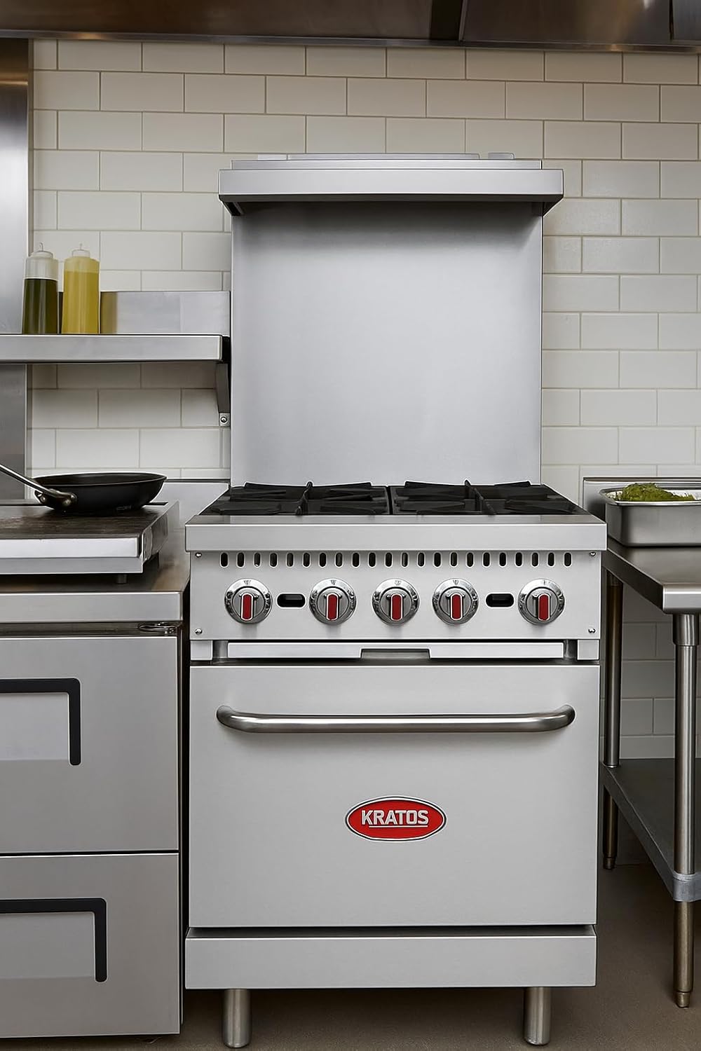 Kratos 24" Wide Commercial Gas Range with Four Burners and Standard Oven, Stainless Steel Range for Restaurants, 150,000 Total BTU, Liquid Propane (29Y-043-LP)