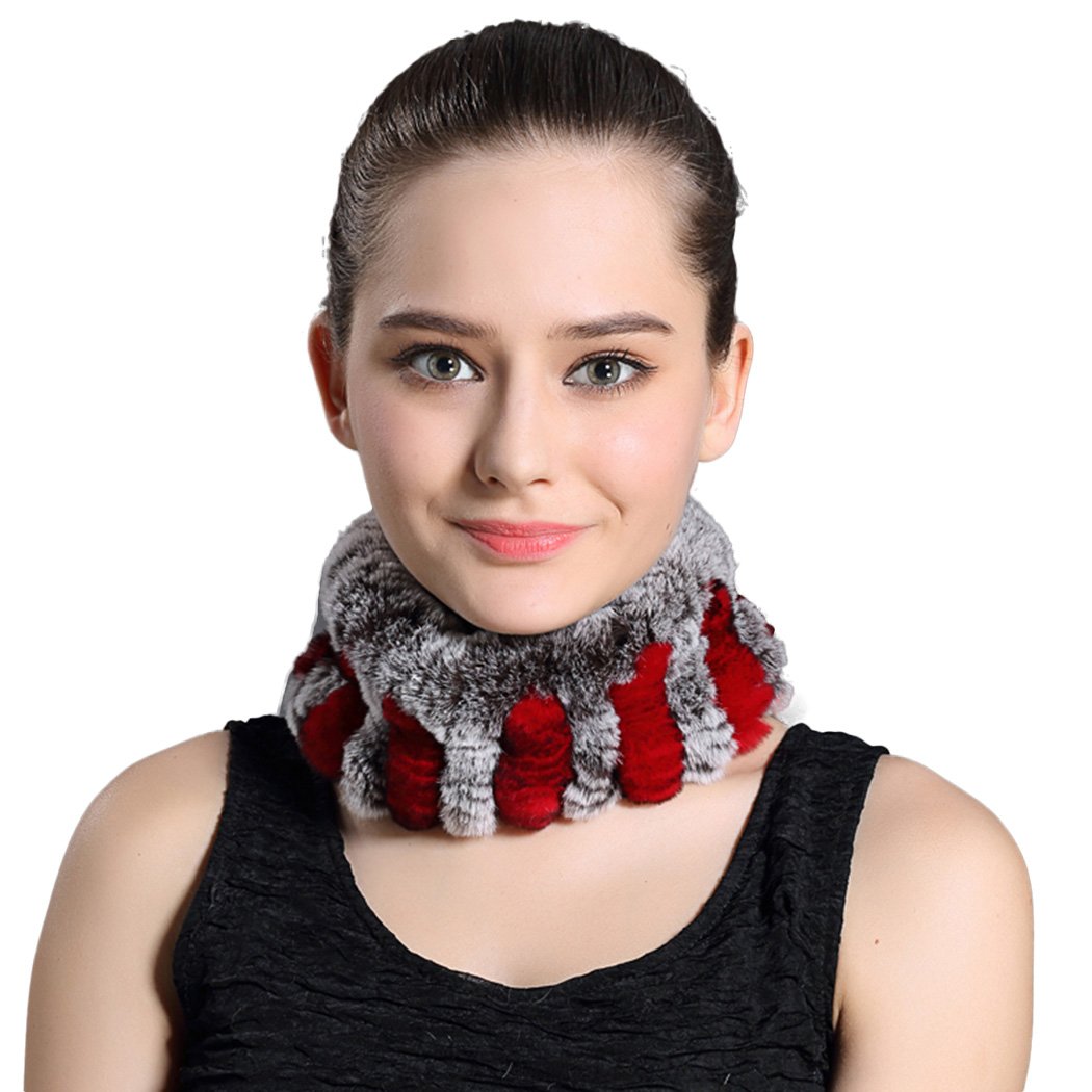 BeFur Bandeau Du Cheveux Femme Fourrure De Lapin Tour De Cou Chaud Cache Oreille Du Ski Hiver Rouge