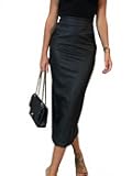 Womens Long Faux Leather Skirt Bodycon High Waist Slim Pencil Midi Skirt