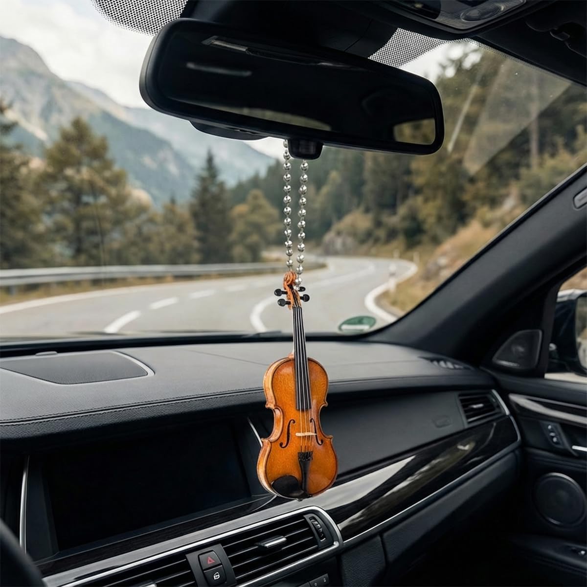 Violin Car Hanging Ornament, 2D Flat Acrylic Car Rear View Mirror Charm Decoration, Personalized Musical Instrument Vehicle Interior Pendant Accessories Present for Men Women(Violin)