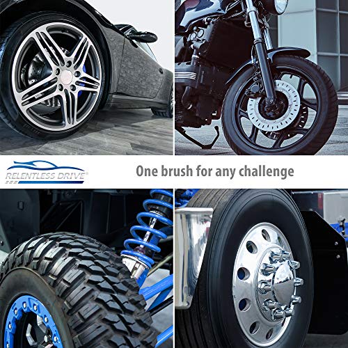 Relentless Drive Car Wheel Brush - Auto Detailing Car Wash Brush, Ergonomic Grip With Long Handle For Tires And Wheels, Wheel Cleaner Brush For Car, Truck, Suv & Tesla - Tire Shine Applicator #TOP4