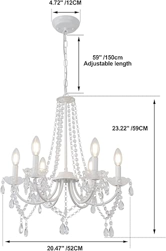 Miniatura 5 de Candelabro de cristal francés de 6 luces, lámpara de vela blanca moderna de 20 pulgadas para comedor, elegante lámpara de granja para dormitorio de