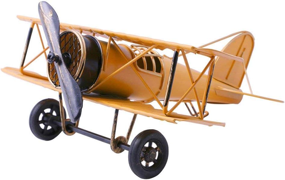 IUUWTMV Large Retro Iron Aircraft Handicraft Vintage Airplane Model Metal Biplane Plane Aircraft Models Metal Handicraft Home Decor Ornament Toy Handicraft Souvenir (Yellow)