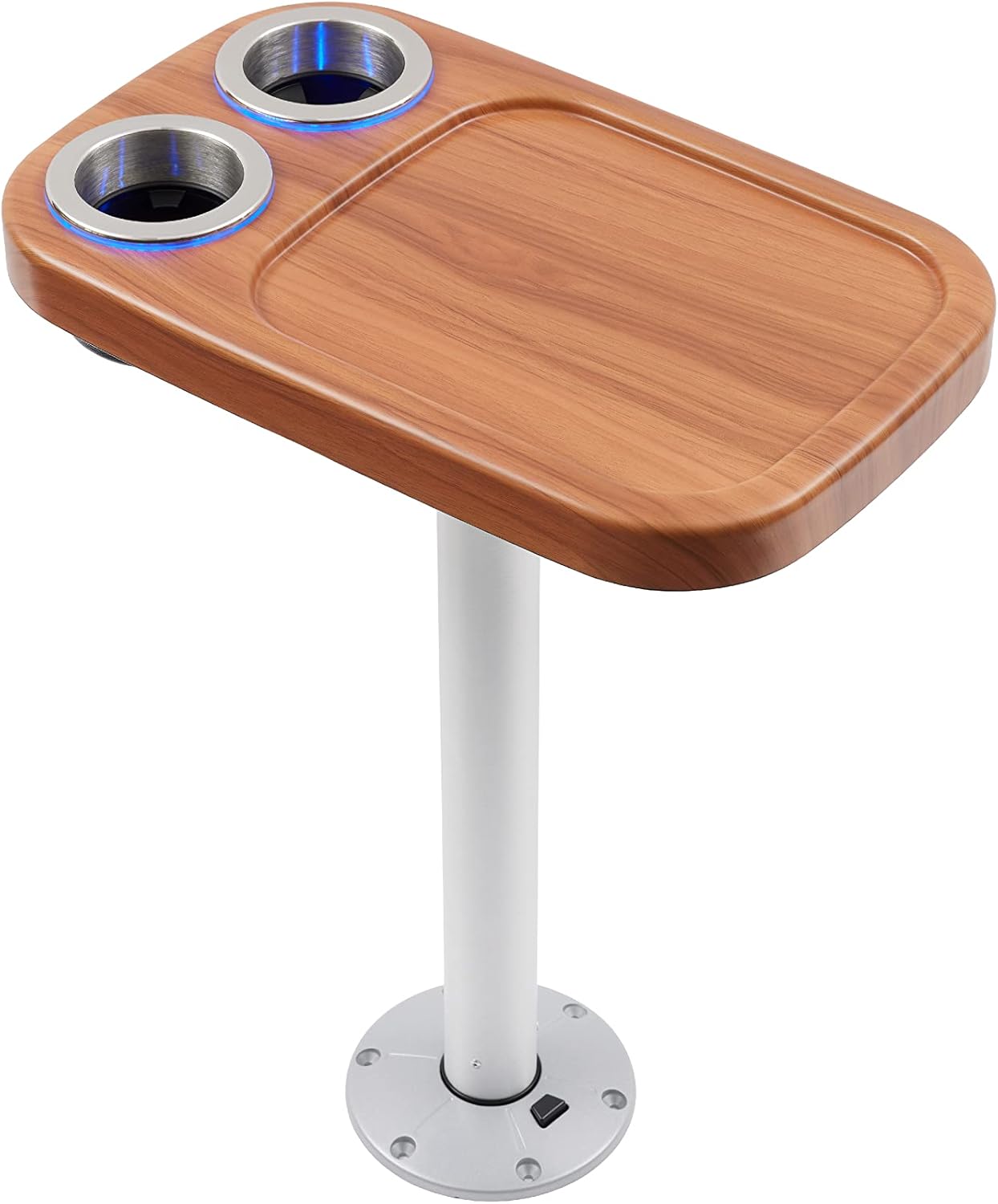 Manufacturers' Select Battery Op Lit Marine Cocktail Boat Table Leg Set with Blue LED Drink Holders Pontoon Accessories, Pedestal Table (Cinnamon Table/Silver Leg)