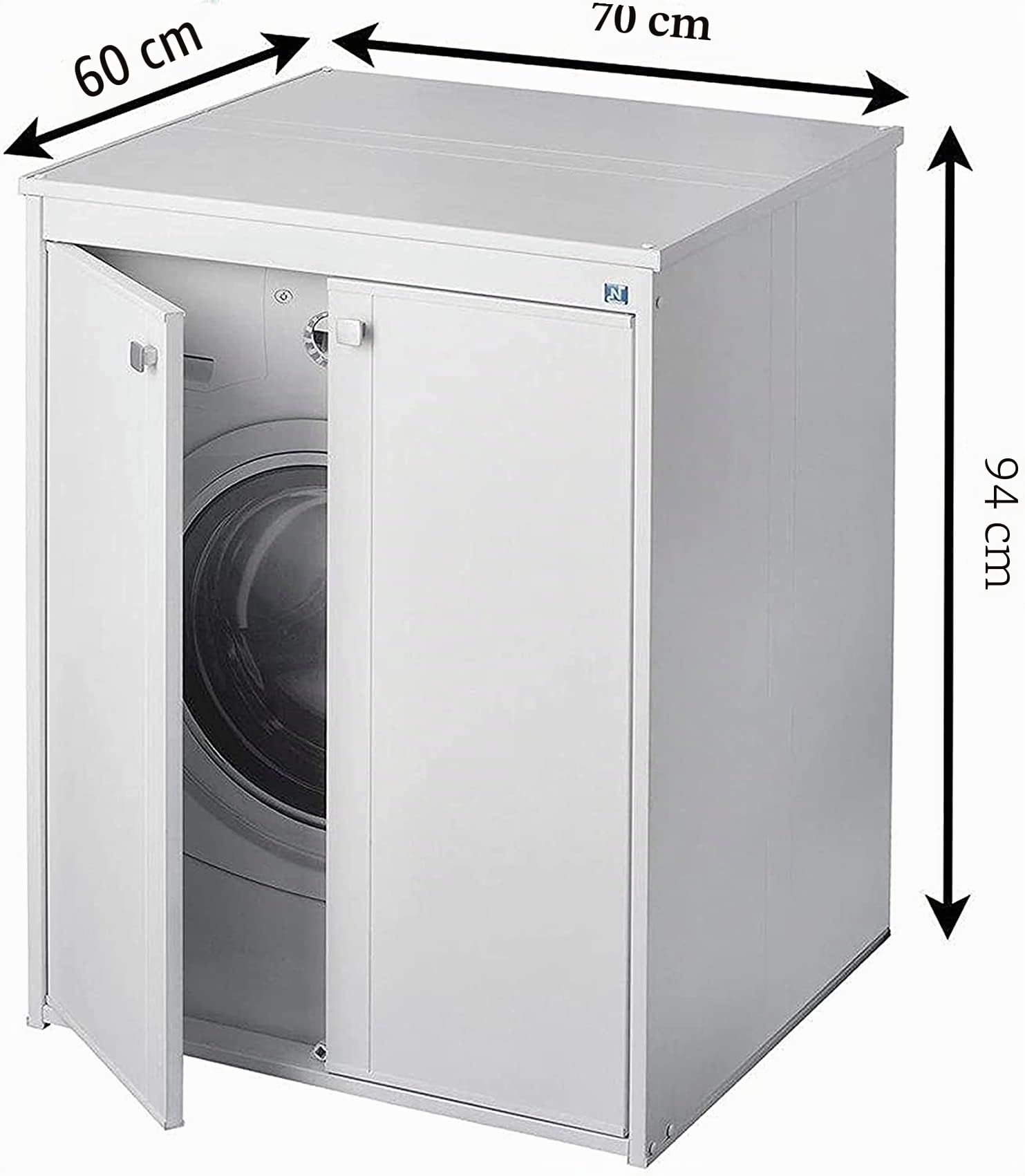 Negrari Couvre-machine à laver AM5012P en résine PVC, résistant à l'humidité, lave-linge, sèche-linge, kit de montage complet, intérieur/extérieur, l70 x p60 x h94 cm, blanc