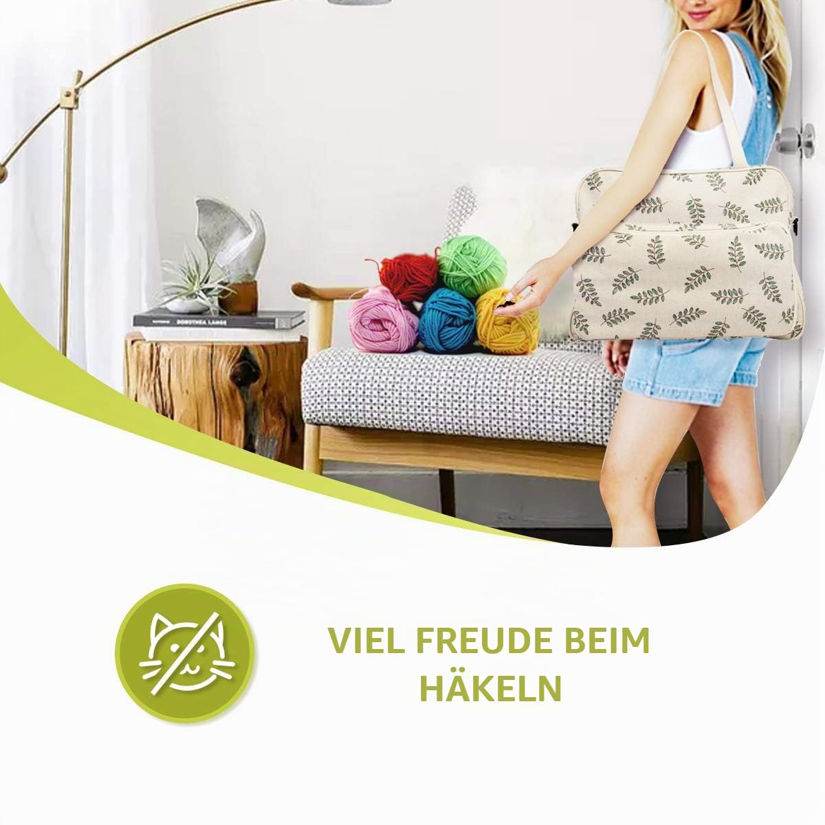 Becko Garntasche, Häkeltasche, Stricktasche, Garn-Tragetasche, Organizer für Projekte, Garnbälle, Häkelnadeln, Stricknadeln, Maschenhalter und anderes Zubehör, beige, Individuell