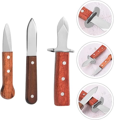 Miniatura 6 de Angoily Herramientas para el hogar, 3 piezas de acero inoxidable, cuchillo de shucker de ostras, desgranador de almejas, abridor de conchas de