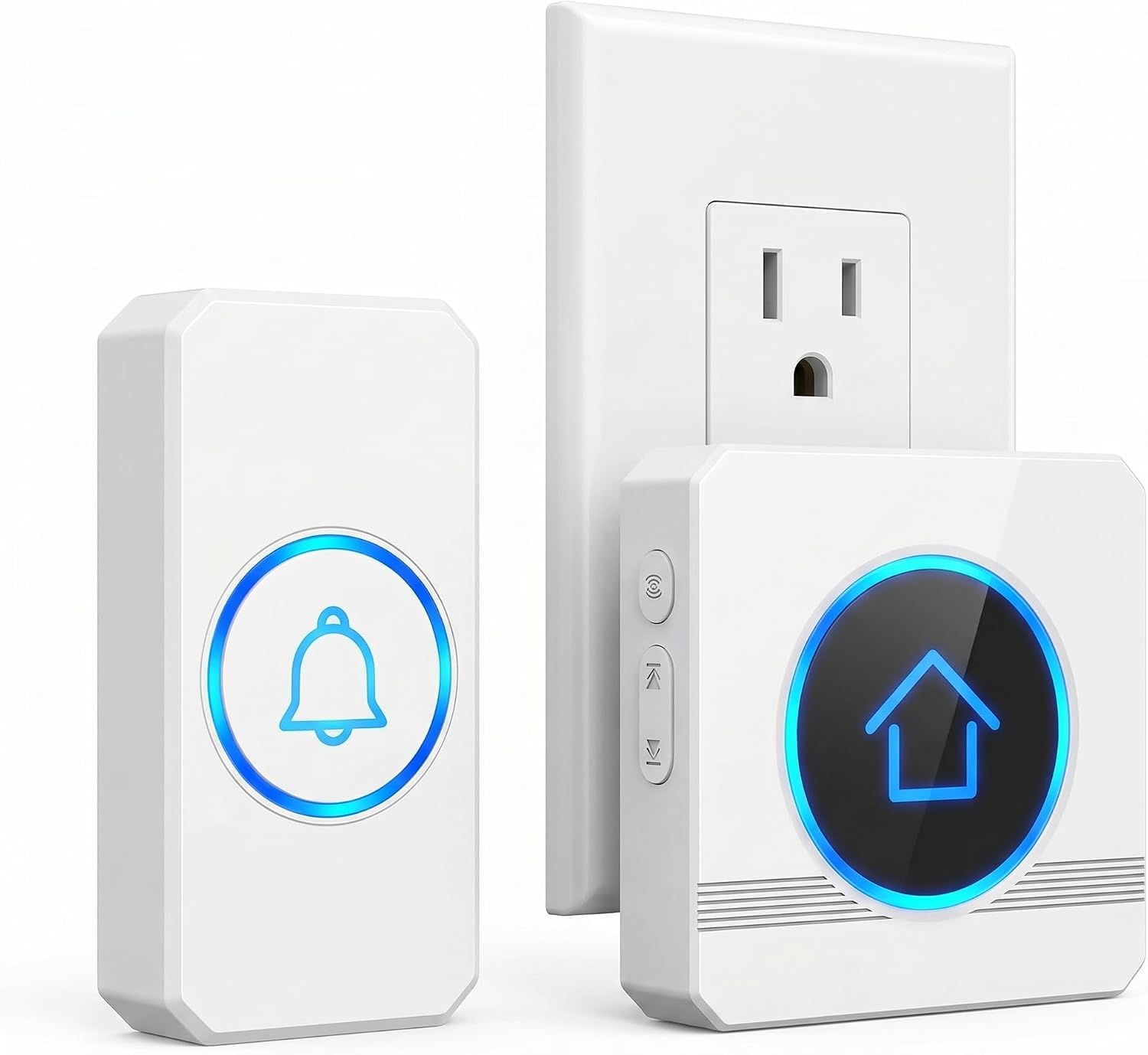 Wireless Doorbell Chime with LED Flash & Memory, 60 Ringtones, 5 Levels (0-110dB), 300m/984 ft Range, IP55 Waterproof, Easy Install, for Home Office Warehouse, White/Black (White)