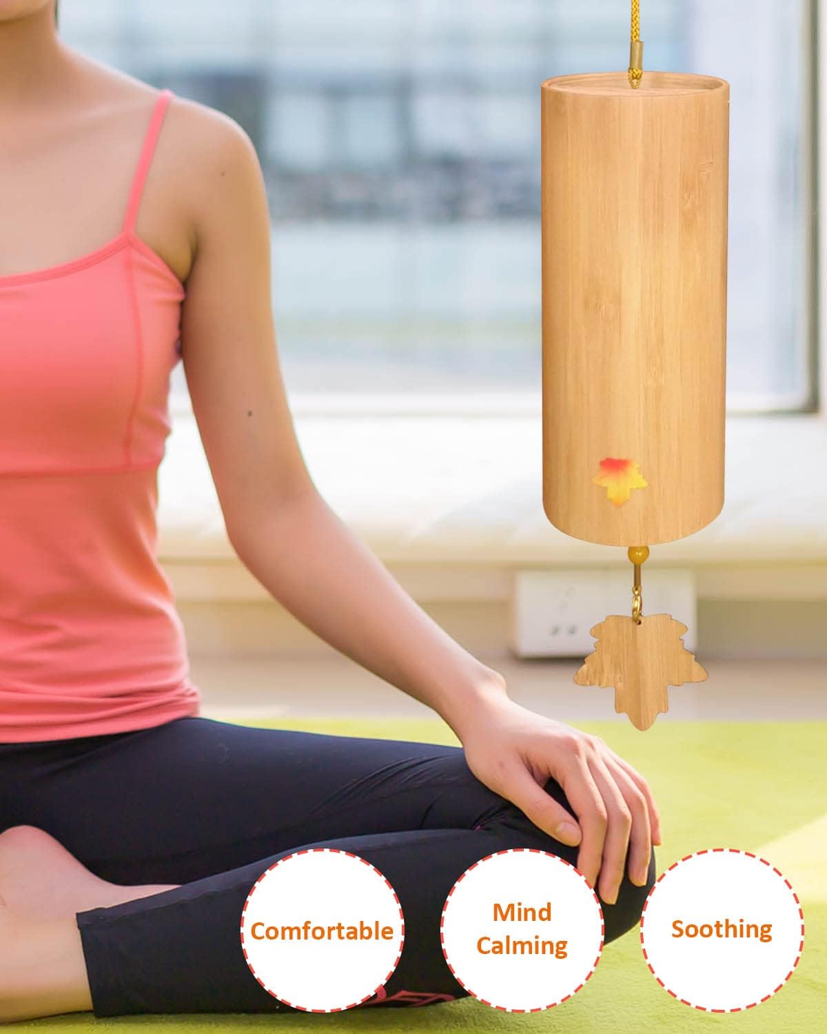 Bamboo Wind Chimes Chime for Sound Healing Meditation and Calming Emotions Classic Home Decoration Good Gift for Family Friends (Dm-Chord) Yellow Rope