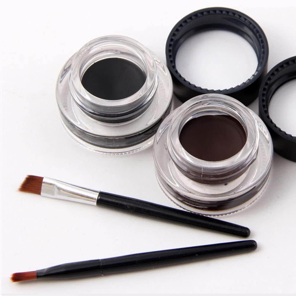 2 in 1 Black and Brown Eyeliner Eyebrow Cream Set, Water Proof Last for All Day Long, Work Great with Eyebrow and Eyeliner, 2 Pieces Eye Makeup Brushes Included
