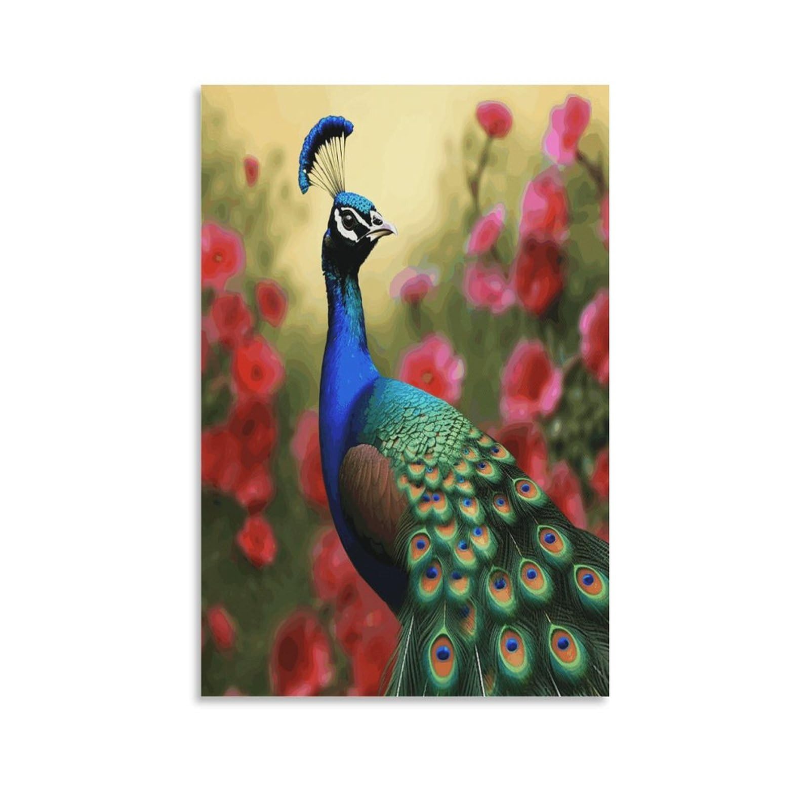 VstaDank Peacock Flowers Canvas Wall Art on Canvas Prints Artwork Exquisite Decor Artwork Hang Wall Picture Hangable Decor Painting Picture Printed Poster Art for Home Decor 24x36inch(60x90cm)