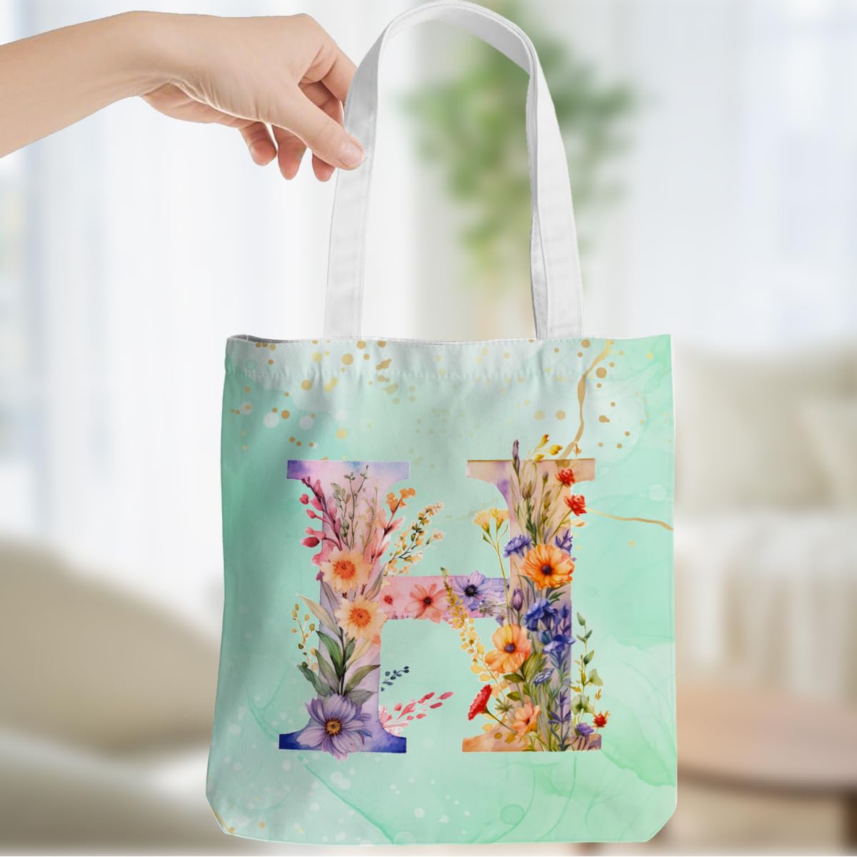 Personalized Gifts for Women Monogrammed Birthday Gifts for Christmas, Initial Tote Bag Canvas Beach Grocery Bags, Green